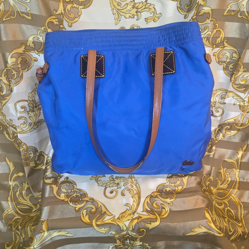 Dooney & Bourke Royal Blue Nylon Tote with Brown Leather Trim